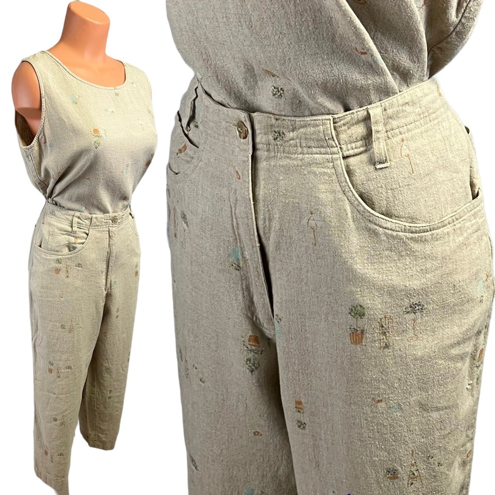 Vintage 90s David Brooks Novelty Print Sleeveless Tank Top and Pants Outfit